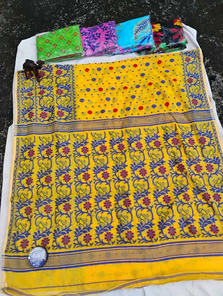Vibrant Yellow Floral Print Saree (JAMDANI)