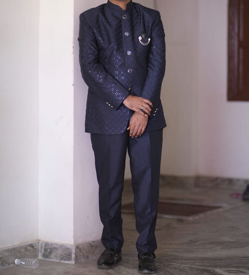 Men's Navy Blue Bandhgala Suit