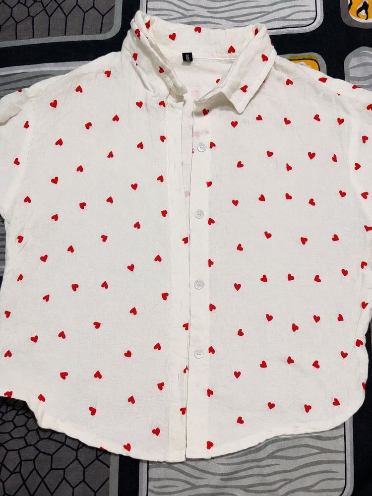 Cute White Shirt with Red Hearts
