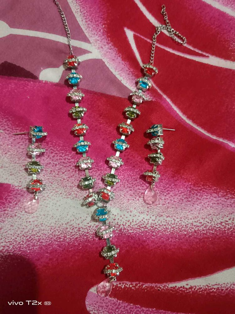 Multi-Color Stone Necklace &amp; Earring Set
