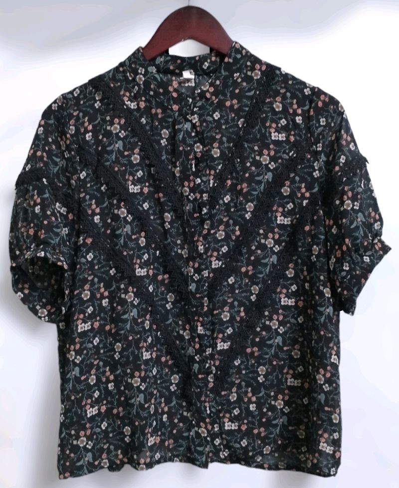 Floral Lace Trim Blouse