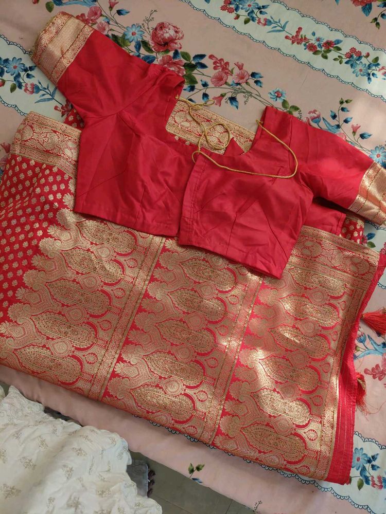 Red Banarasi Silk Saree with Blouse