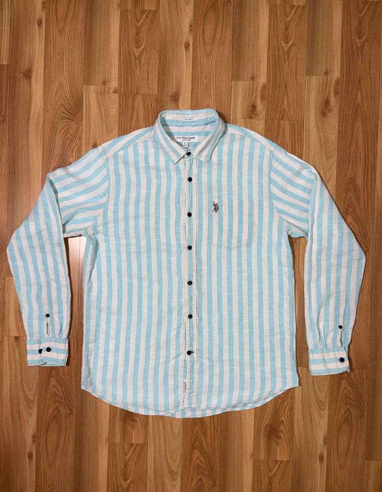 U.S.P.A striped Linen blend tailored fit shirt