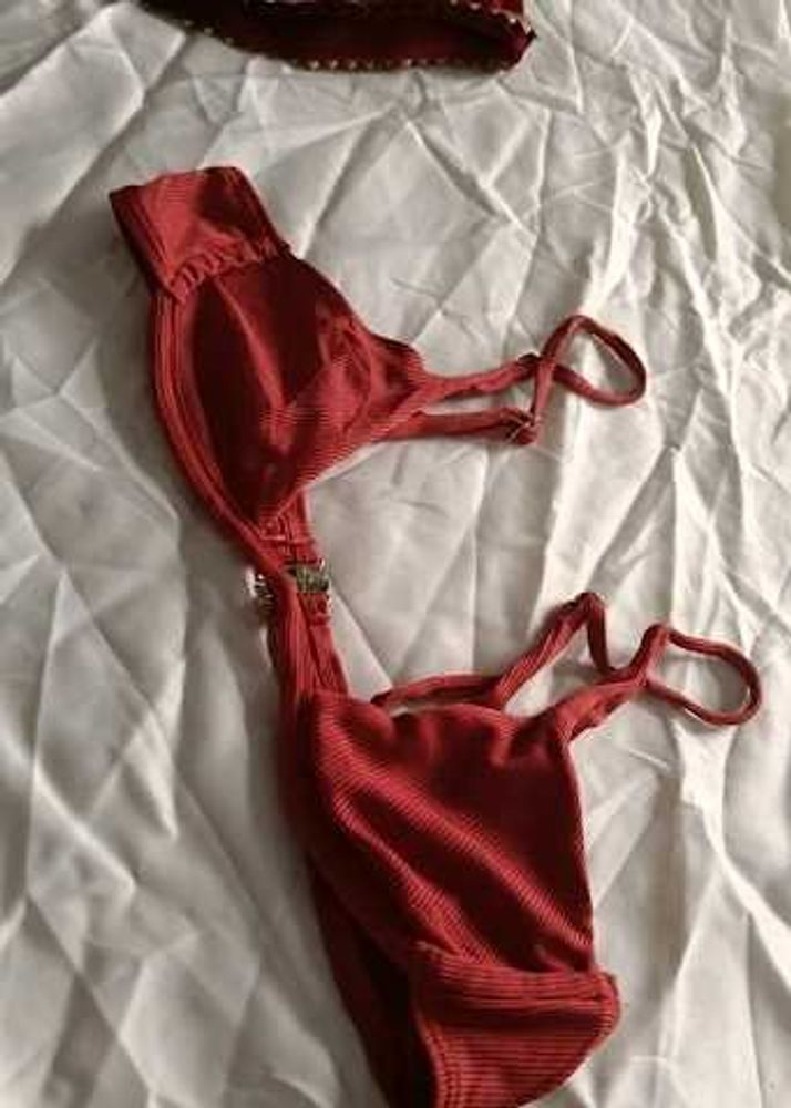 Red Ribbed Bikini top