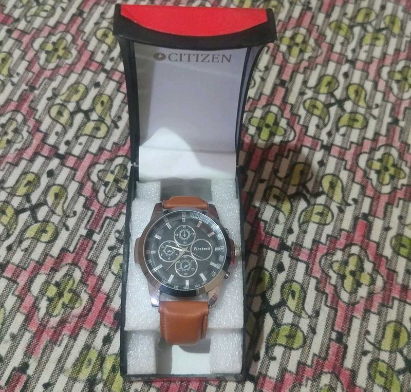 Firstech Analog Watch with Brown Leather Strap