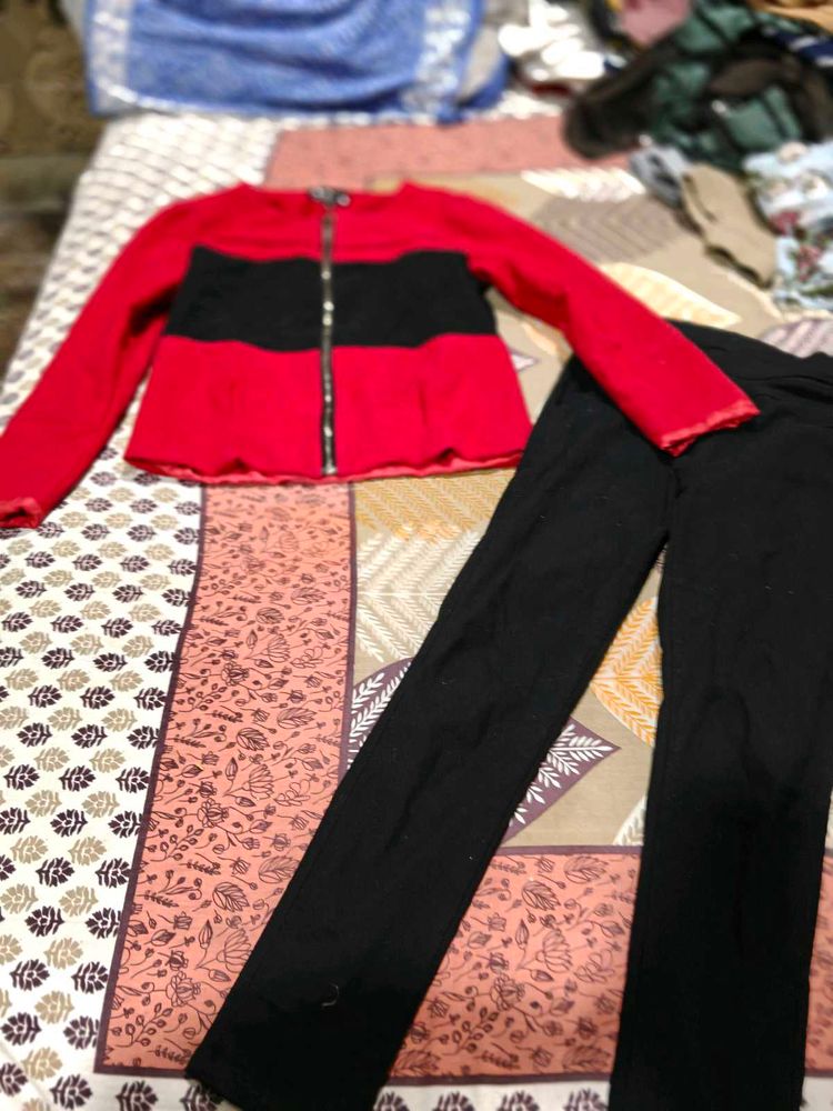 Winter Red Cardigan &amp; Pants Set