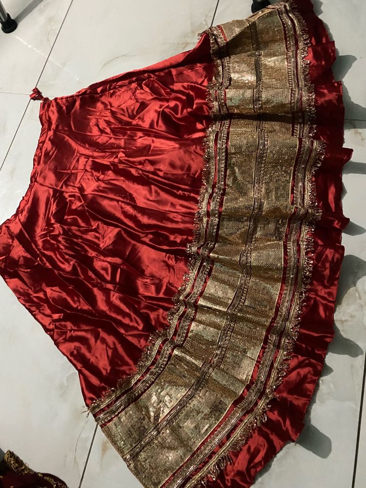 Red Silk Lehenga with Gold Border