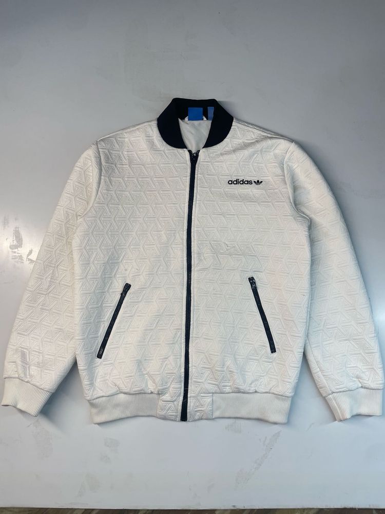 Adidas White Textured Bomber Jacket