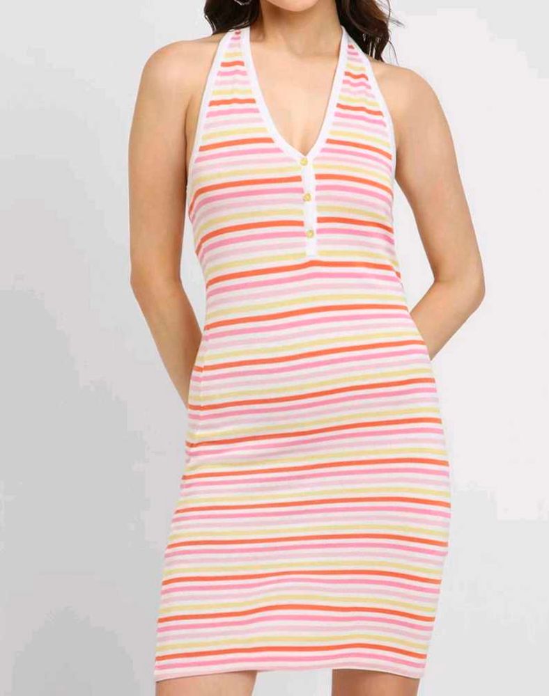 Candy Striped Halter Neck Bodycon Dress
