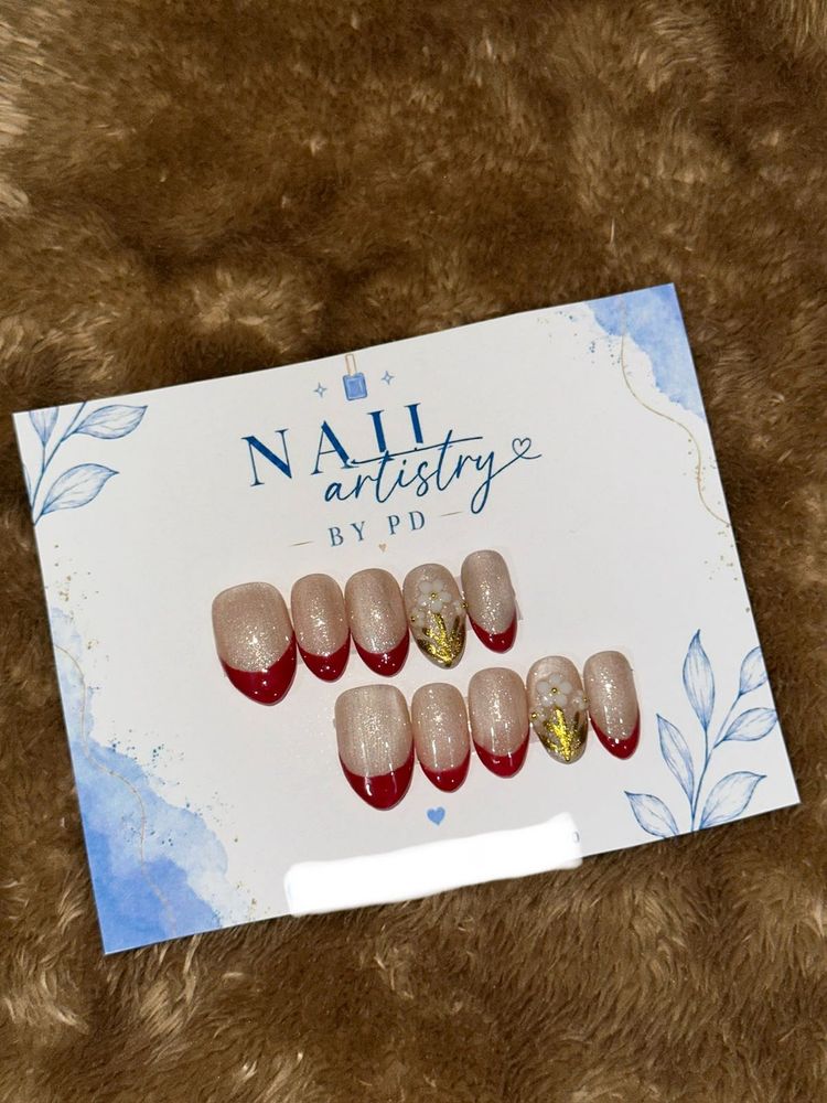 Handmade Red French Tip Press-On Nails
