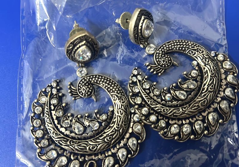 Peacock Silver Oxidised Earrings