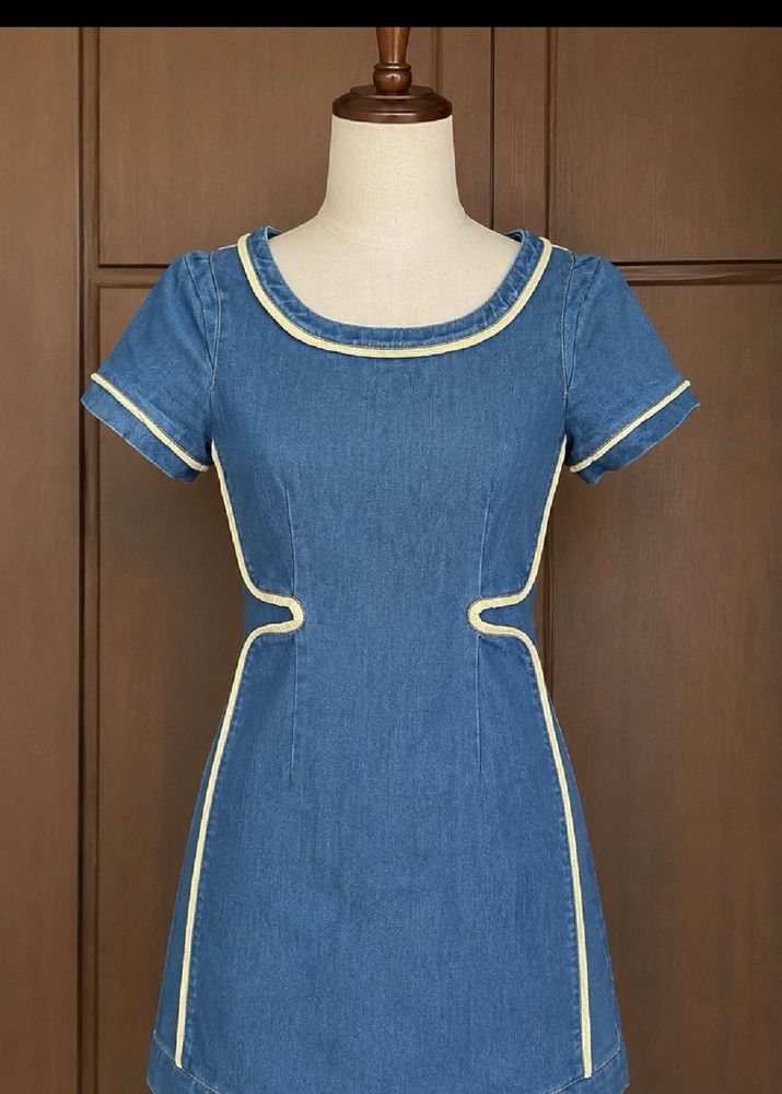Denim Dress with Piping Detail