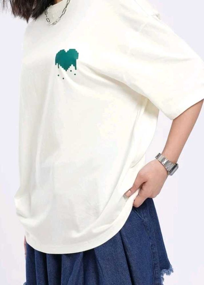 White Oversized T-Shirt with Heart Graphic