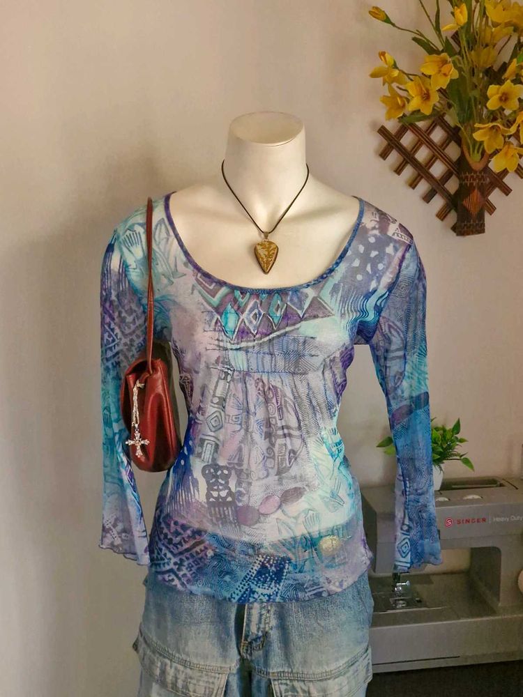 Y2K graphic mesh top