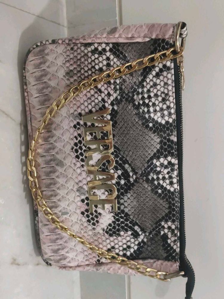 Versace Snakeskin Clutch with Gold Chain