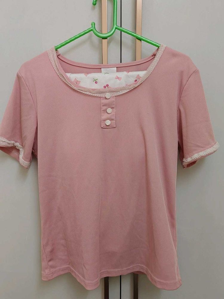 Pink Cherry Print Padded nightsuit for girls