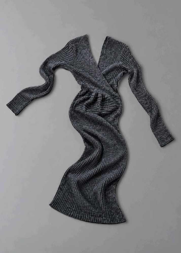 CHARCOAL GREY RIBBED CROSSOVER BODYCON MAXI DRESS
