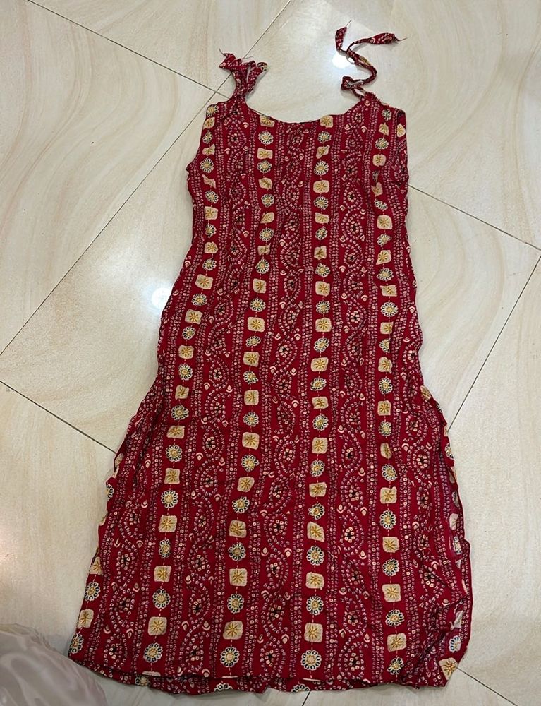 Red Bandhani Print Cotton Noodle Strap