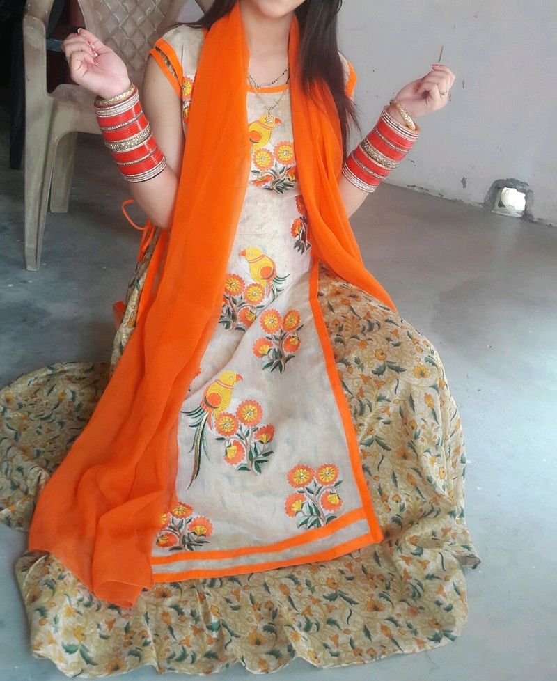 Designer Orange ehtnic kurti