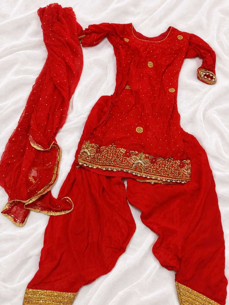 Vibrant Red Embellished Kurta Set