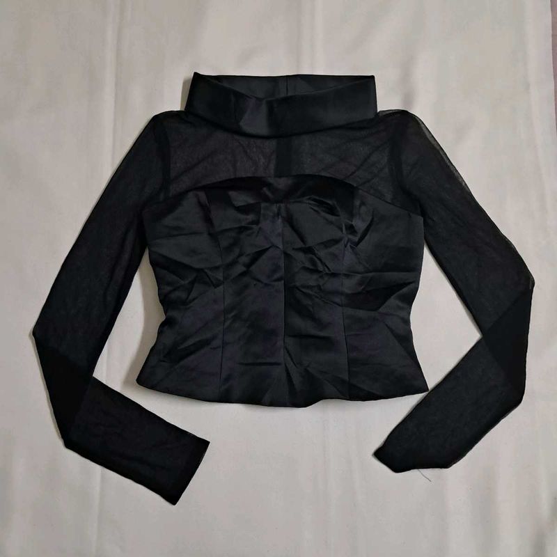 Y2k Vintage Gothic Sheer Turtleneck Corset Top
