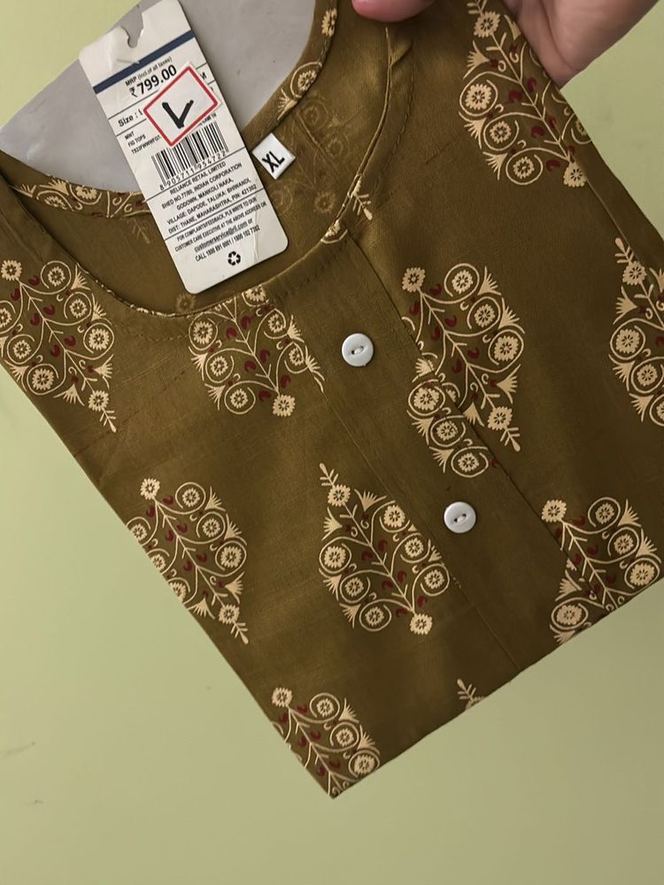 Olive Green Printed Kurta