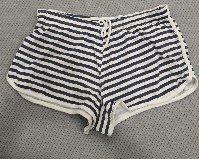 Blue and white striped mini shorts