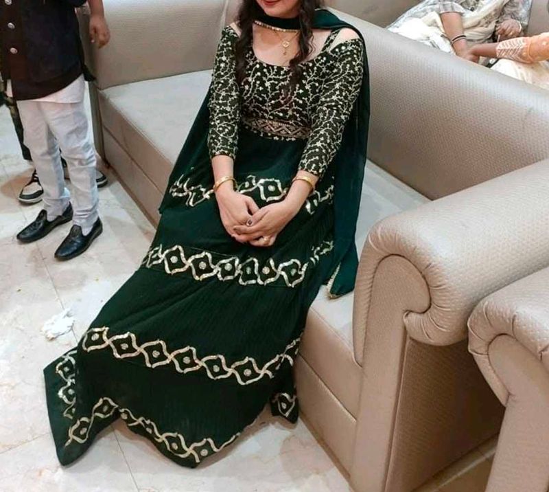 Elegant Emerald heavy gown with dupatta