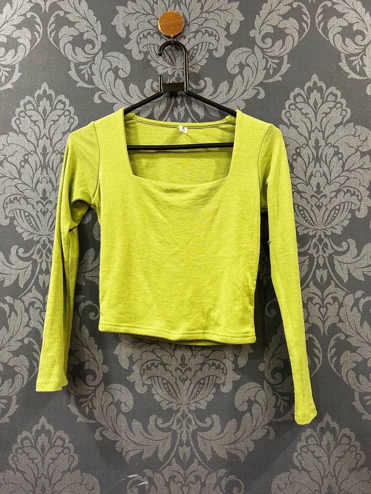 Lime Green Square Neck Crop Top