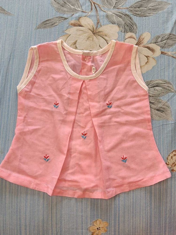 Pink Embroidered Sleeveless Baby Top
