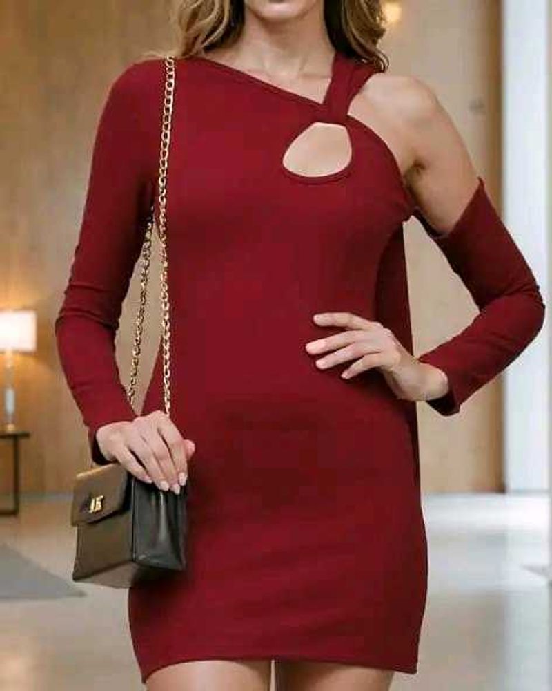 Shein Wine One-Shoulder Detachable Sleeve Mini ❤️