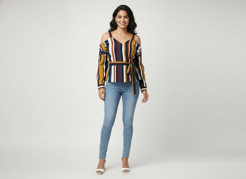 Striped Cold Shoulder Top