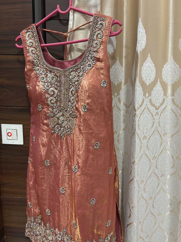 metallic copper Embroidered Kurta Set