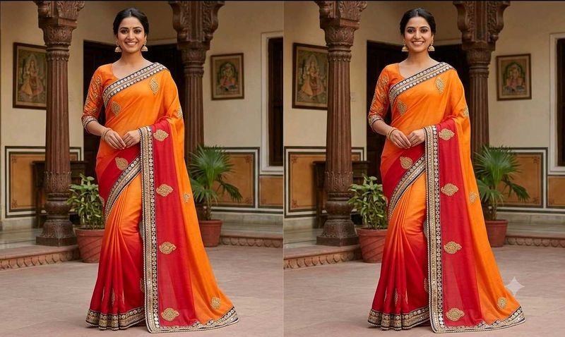Orange Ombre Embellished Saree