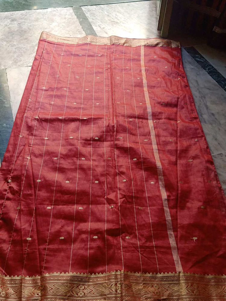 Elegant Red Saree with Golden Border
