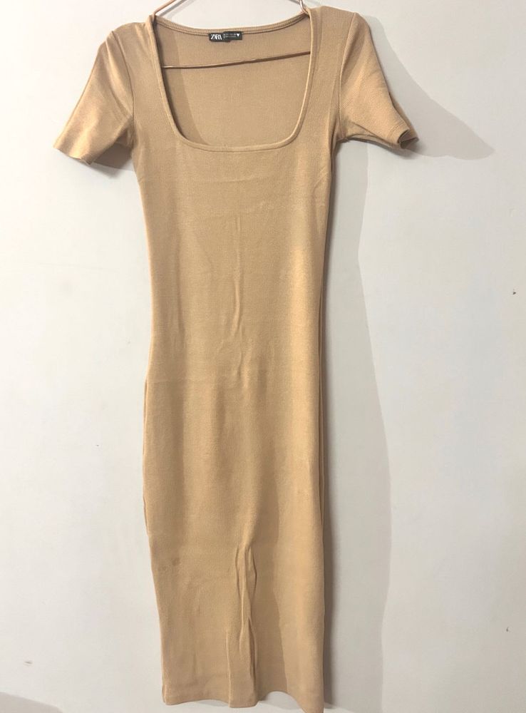 Zara Beige Bodycon Midi Dress