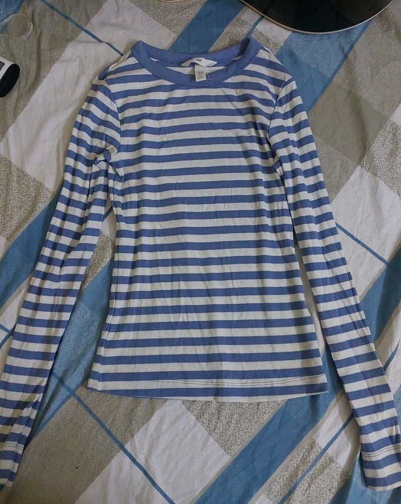 H&amp;M Blue &amp; White Striped Long Sleeve Top