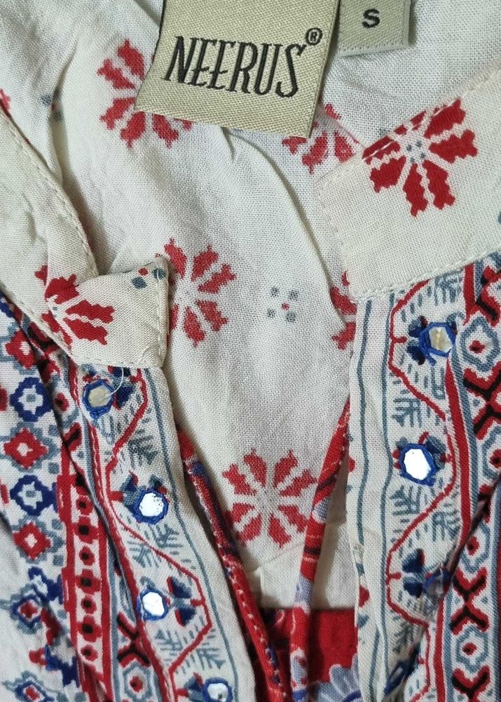 Neerus off White &amp; Red Printed Kurta