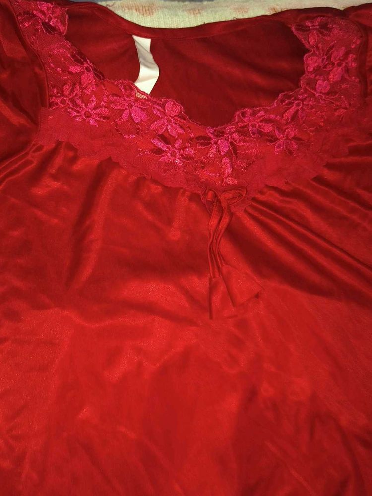 Red Lace Trim Nightgown