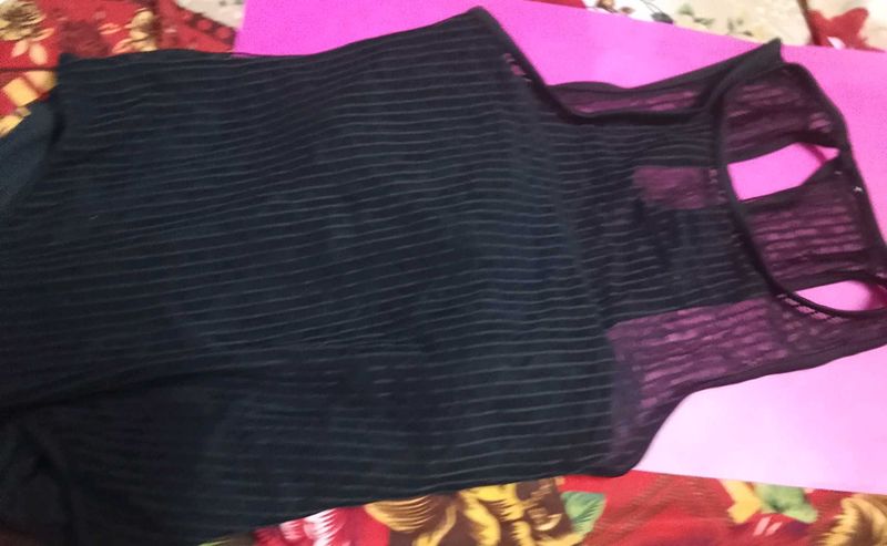 Hot Sheer Striped Black Top  or bodysuit