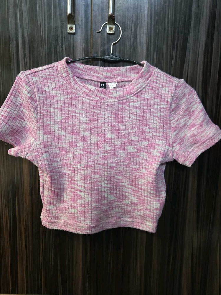 Pink Ribbed Crop Top