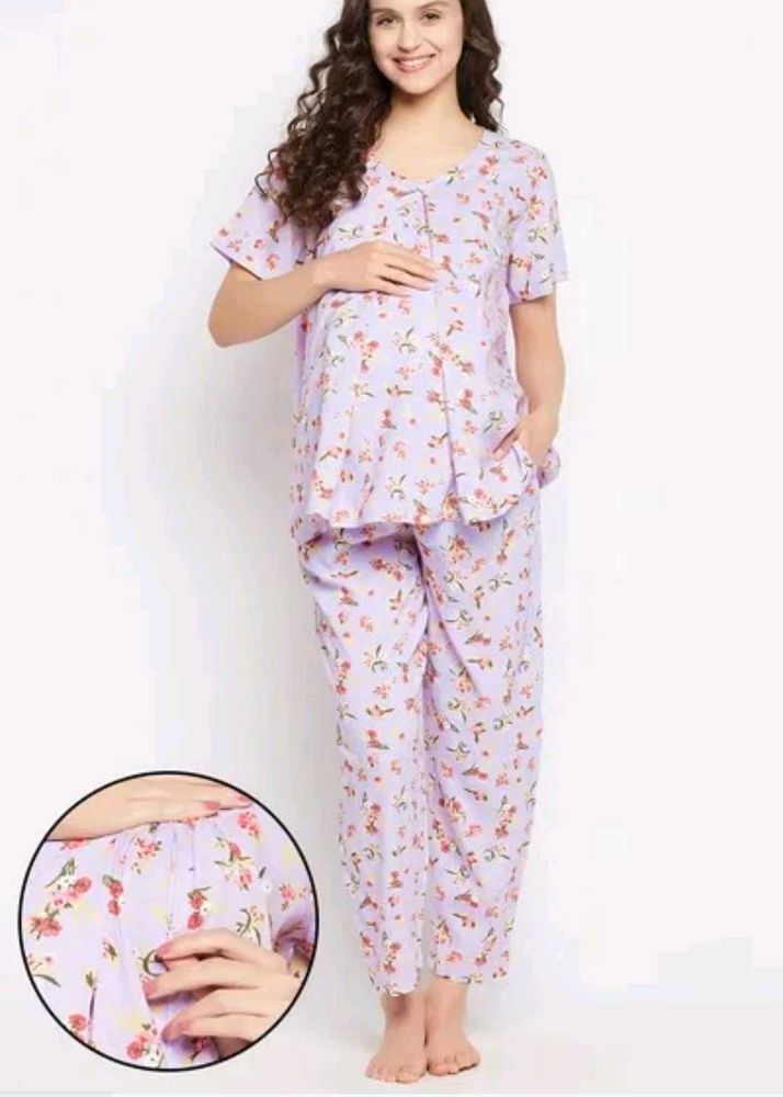 clovia Floral Maternity Pajama Set