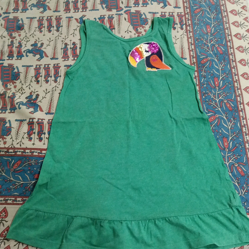 Girls' Green Dress with Toucan Applique
