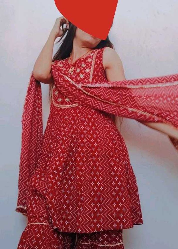 Red Printed Kurta Set