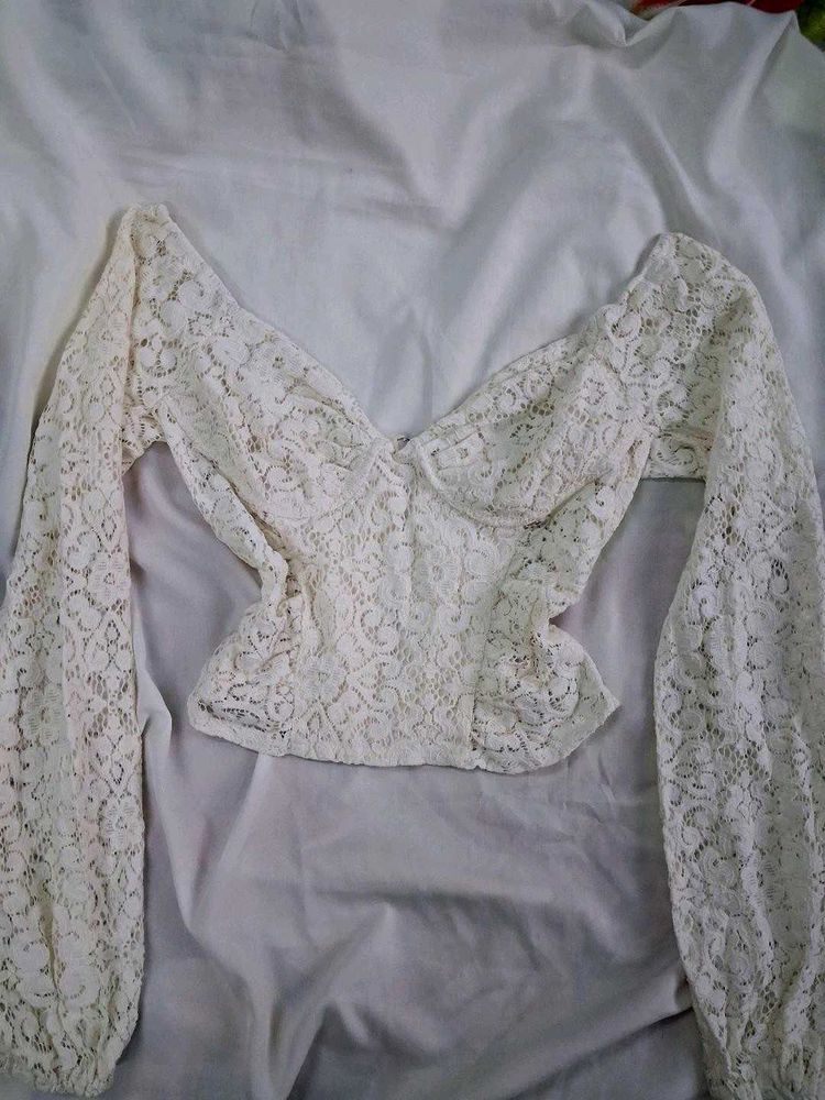 (Corset) Cream Lace Square Neck Top