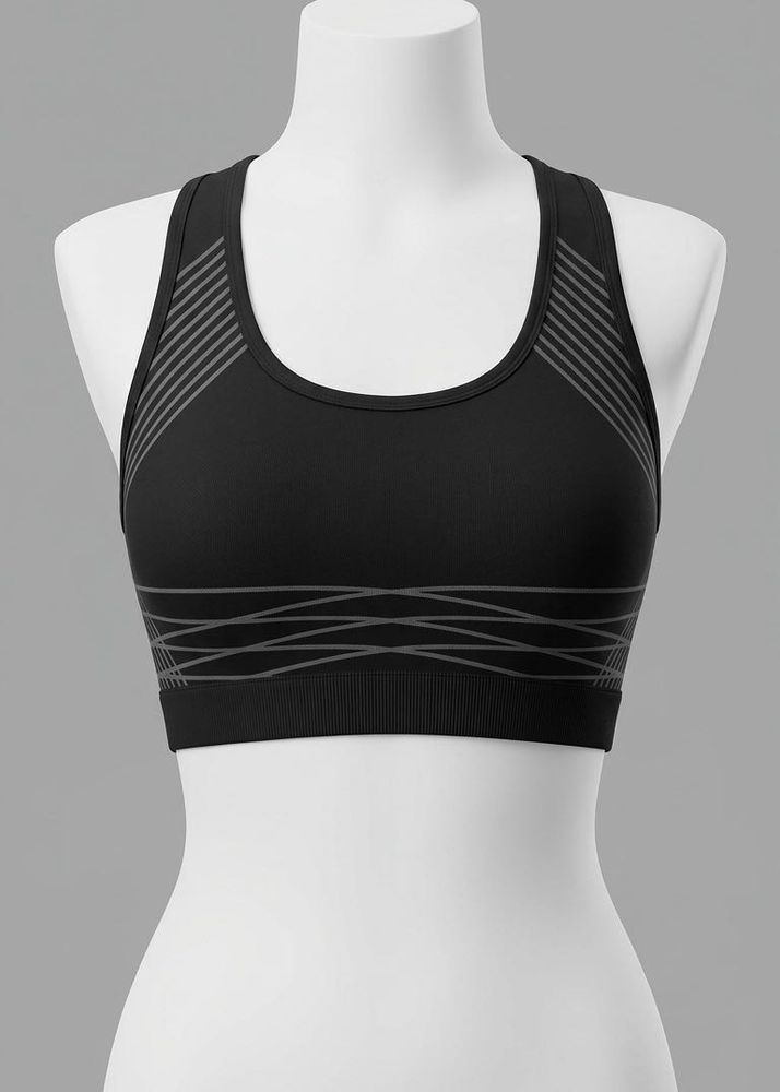 Comfortable Black Sports Bra with Striped Detail