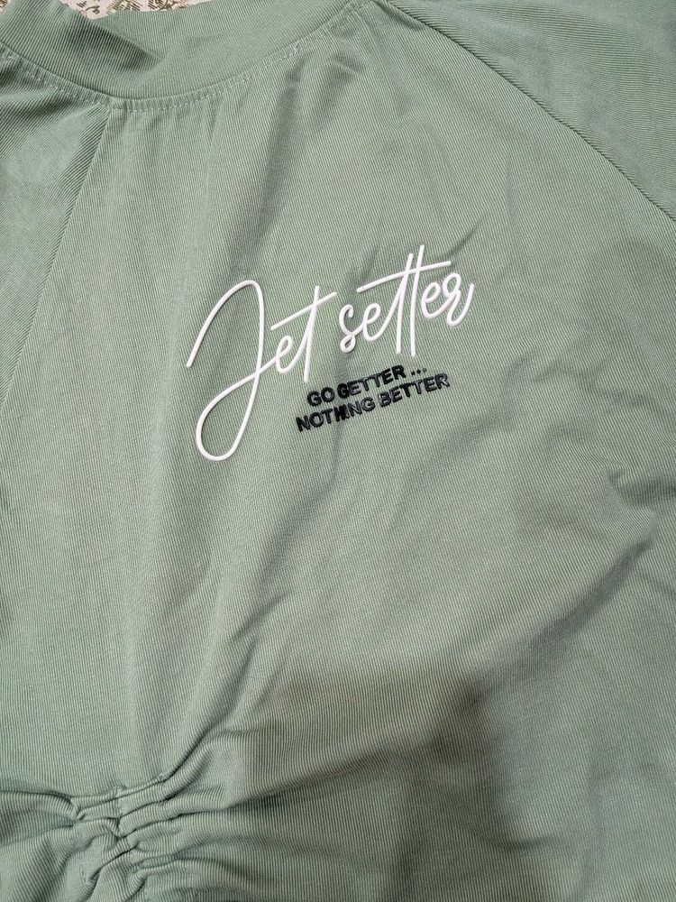 Mint Green Ruched "Jet Setter" T-Shirt