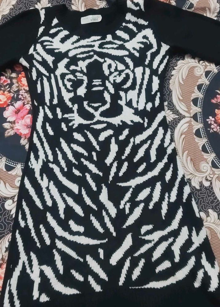 Tiger Print Knit Sweater Dress