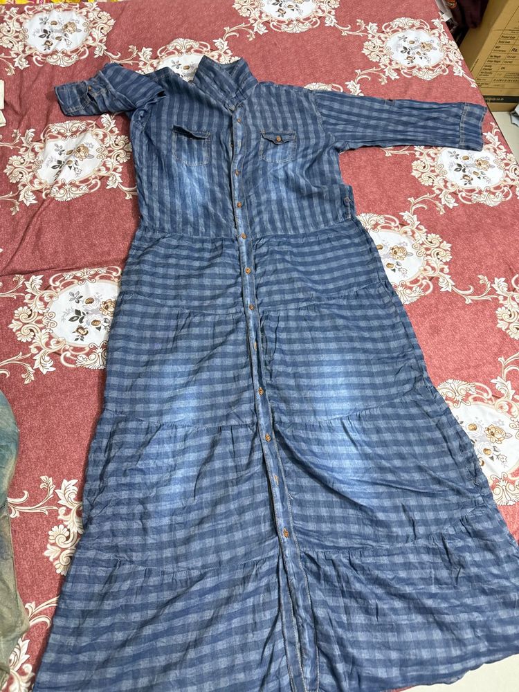 Blue Plaid Maxi Dress