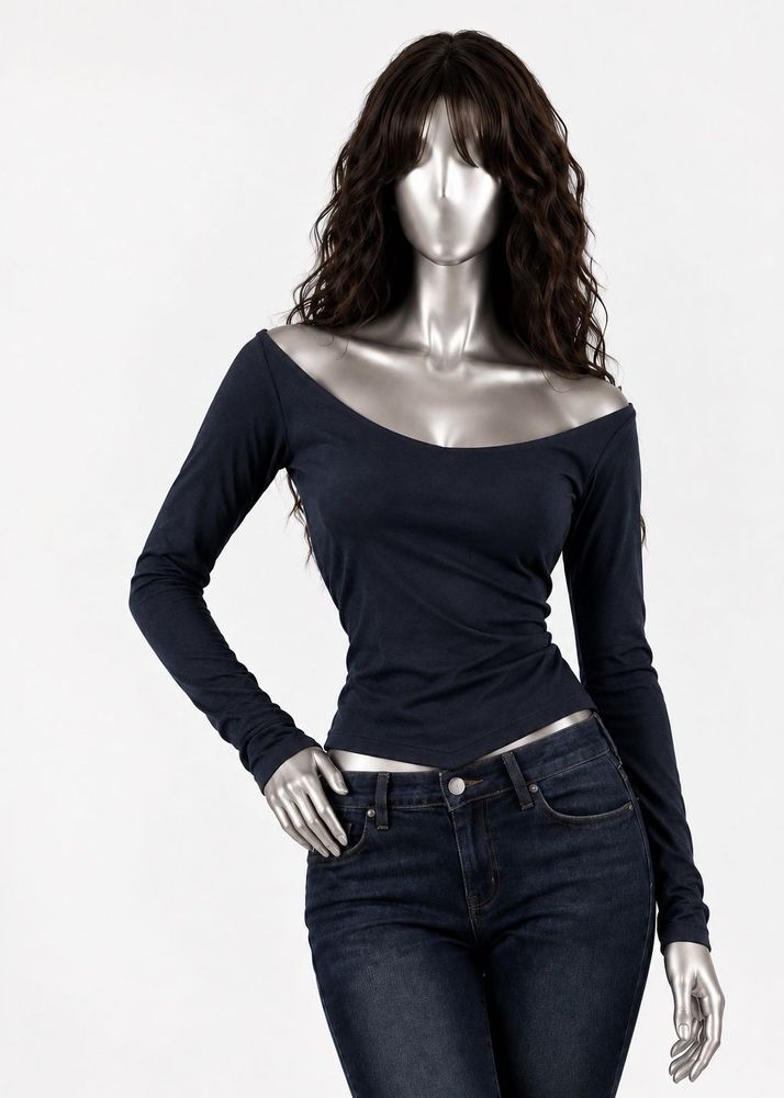 Navy Blue Long Sleeve Top